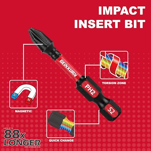 Geinxurn Impact Tough Mixed #1#2#3 Phillips D2 Steel Long Extension Insert Driver Bits, 41Pack 1/4 Inch Hex Shank Long Cross Magnetic PH1/PH2/PH3 Screwdriver Bits Set with 1Pcs Magnetic Bit Holder - size: MIXED-PHD2-41PCS