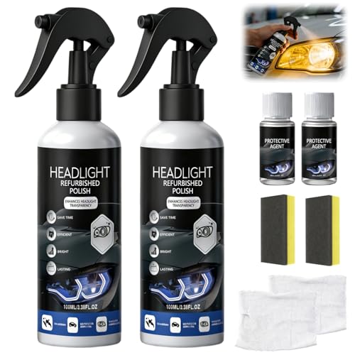 2Pcs Car Headlight Restoration Polishing Kits,Headlight Restoration Kit,Headlight Cleaner And Restorer Kit,Fast & Easy Car Headlight Cleaner,Multifunctional Car Headlight Polishing(100ml+20ml)