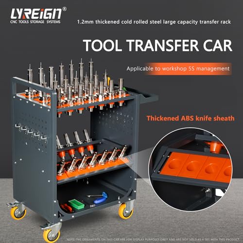 Grey Classic 40 Taper CNC Tool Holder Transfer Cart, 35 Capacity CAT/BT40 Service Carts with Wheels Heavy Duty, Multi-Function Workshop CNC Tool Trolley - size: CAT/BT40-35CAP