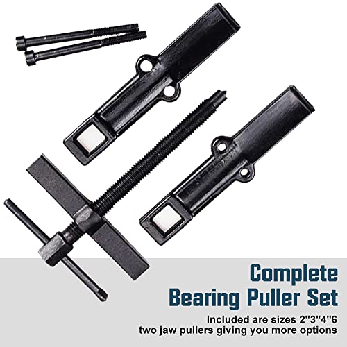 XIIW 4 Bearing Puller Kit 2'' 3'' 4'' 6'' with 2 Jaws Pulley Puller Tool Adjustable | Chrome Vanadium Steel Bearing Gear Puller Set Hand Remover Tool Pump Pulley Remover for Wheel, Motorcycle, Bearings, Gears - size: 2-Jaw Bearing Puller 2'' 3'' 4'' 6''