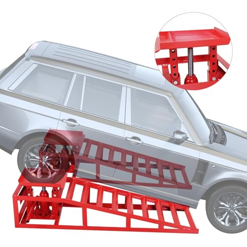GarveeTech 2 Pack Hydraulic Car Ramps - 8820 LBS Capacity Low Profile Car Lift Service Ramps for Automotive Truck Trailer Garage Auto Car Repair Frame, Red