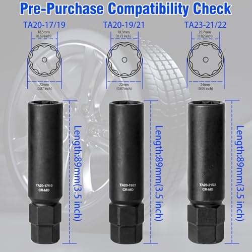 10 Spline Lug Nut Key Set | CR-MO Thick-Wall Design for Removal of Aftermarket, Compatible with Bimecc 10 spline lug nut bolts for cars, trucks & SUVs - size: 3 Pieces