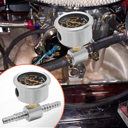 200psi Fuel Pressure Gauge Kit,3/8 "to 5/16" Dual Size Barb Fittings