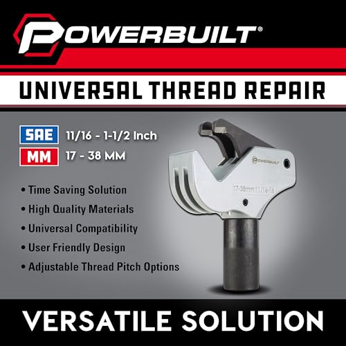Powerbuilt Universal Thread Repair Tool 11/16" - 1-1/2" SAE / 17-38mm Metric - Fix Damaged Threads Tool - 643029ECE - size: 17-38mm