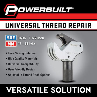 Powerbuilt Universal Thread Repair Tool 11/16" - 1-1/2" SAE / 17-38mm Metric - Fix Damaged Threads Tool - 643029ECE - size: 17-38mm