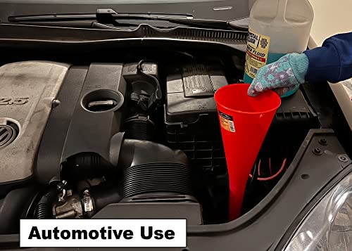 Long Neck Funnel, Oil Funnels for Oil Change, Long Funnels for Transmission Fluid, Automotive Funnel for Gas & Lubricants (12.0 Fluid Ounces, Red) - color: Red