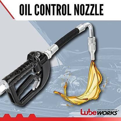 Lubeworks Oil Control Valve Nozzle Manual 1-35lpm / 0.3-9.2gpm Heavy Duty Oil Transfer Pump Control Valve for Motor, Synthetic Hydraulic, Gear Oil, Transmission Fluid in Liter, Gallon, Pint and Quart