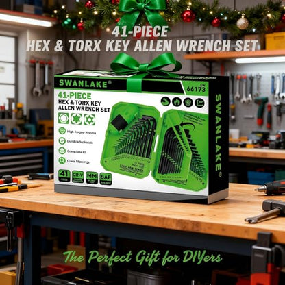 41-Piece Hex Key Allen Wrench Set, Allen Key with Ergonomic Torque Handle, SAE(0.028"-3/8"), Metric(0.7mm-10mm), Torx(T9-T50), Heat Treated Cr-V Steel Wrench Set for Bicycles with 3-Layer Storage Case - style: 41pcs New Version