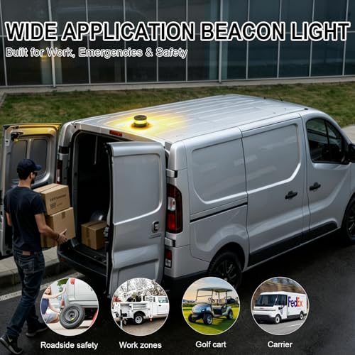 Wireless Beacon Light Magnetic, USB-C Rechargeable Strobe Lights for Trucks, Mini Portable LED Emergency Flashing Light for Postal Car Plow Tractor UTV Golf Cart Warning Safety IP67 Waterproof, Amber