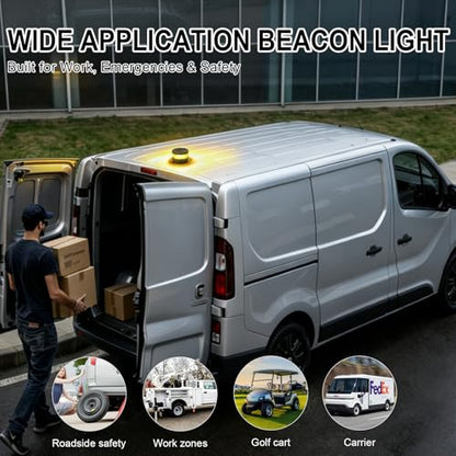 Wireless Beacon Light Magnetic, USB-C Rechargeable Strobe Lights for Trucks, Mini Portable LED Emergency Flashing Light for Postal Car Plow Tractor UTV Golf Cart Warning Safety IP67 Waterproof, Amber