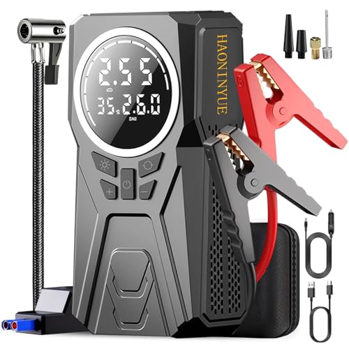 Jump Starter with Air Compressor,3000A Car Emergency Starting Power Supply | 150PSI Tire Inflator Portable Compressor,battery jump starter,Portable Tire Inflator for Cars,Pickup Trucks,Bicycles - color: Grey