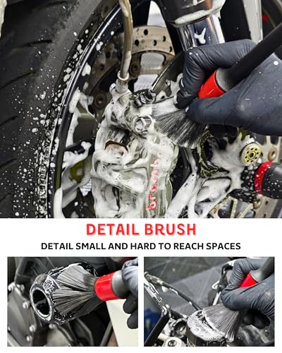 Motorcycle Cleaning Brush Kit 6 Pack, Easy Reach Brush, Chain Brush,Wool Wash Mitt, Stiff Tire Brush, Detailing Brush& Microfiber Towel for Motorcycle Mudguard, Rims,Exhaust, Frame Detailing Wash Kit - size: Blue(6 Pack)
