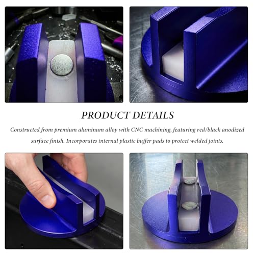 Universal Magnetic Jack Pad, 0.47" Width Slotted Jack Puck Heavy Duty Pinch Weld Frame Rail Protector, Aluminum Grooved Jacking Adapter Automotive Repair Accessories (Blue) - color: Blue