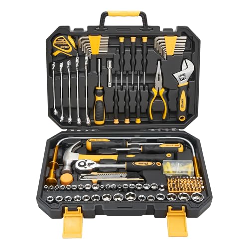 KOOPOOL Tool Set, Tool Box Kit for Mechanic and Car, General Household Home Tool Kit, Basic Tool Kit for Home Auto Repair, with Storage Case - color: Black Yellow