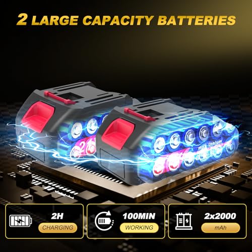 Cordless Car Buffer Polisher, 8-Speed 6000RPM Car Polisher with 2pcs 2.0Ah 21V Batteries, 6 In LED Display Car Buffers and Polishers Kit for Car Detailing, Waxing, Polishing & Scratch Removal