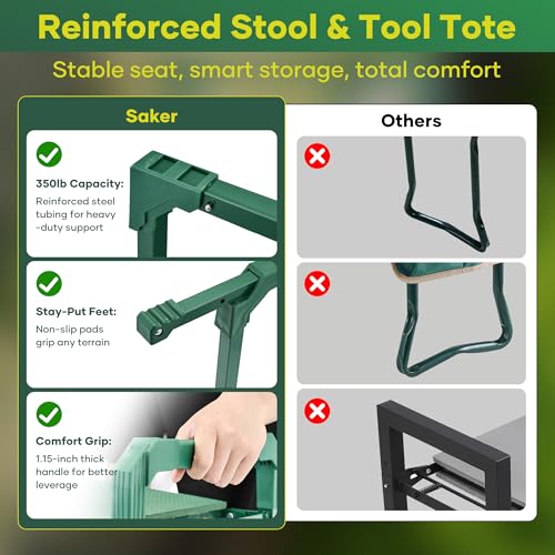 Saker Garden Kneeler and Seat Foldable Gardening Stool with Extendable Legs & Thickened Pad, Tool/Storage Bag, Heavy Duty 400lbs Support for Elderly, Gardening, Outdoor Use - size: Luxury version