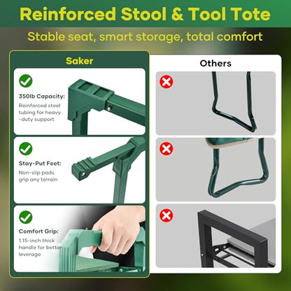 Saker Garden Kneeler and Seat Foldable Gardening Stool with Extendable Legs & Thickened Pad, Tool/Storage Bag, Heavy Duty 400lbs Support for Elderly, Gardening, Outdoor Use - size: Luxury version