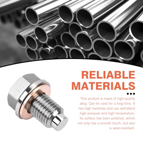 M12 x 1.5 Magnetic Oil Drain Plug, Magnetic Stainless Steel Oil Pan Drain Nut Bolt with 5 PCS Copper Crush Washer Anti Leakage, Universal Leak-proof Replacement,Fits Most Cars, Motorcycles, Boats - size: M12×1.5