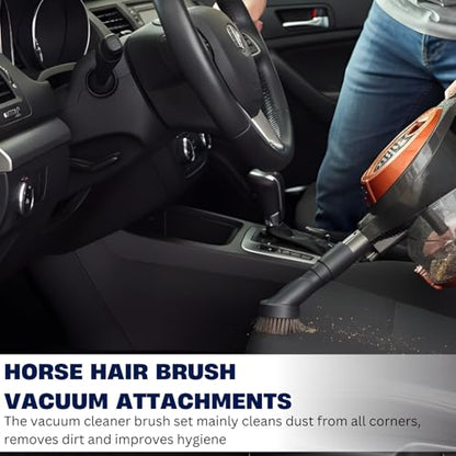Horse Hair Vacuum Attachment (1.25 Inch) plus 1 3/8'' to 1 1/4'' Vacuum Hose Adapter: Soft Bristle Brush 32mm Vacuum Accessories for Car Detailing, Furniture, Blinds, Air Vents & Delicate Surfaces