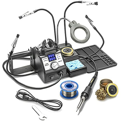 X-Tronic 3060-PRO - 75 Watt Soldering Iron Station with Mini Mag Lamp & 4 Helping Hands - 2 Digital LED Displays, 3 Temp Presets, Sleep Func, C/F Func, Brass Sponge w/Flux & Wet Sponge - style: PRO - w/1 Soldering Tip