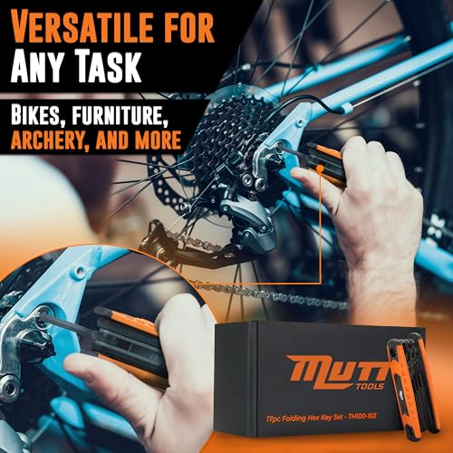 Mutt Tools 17pc Folding Allen Key Set - SAE & Metric Hex Wrench Set with Color-Coding - Compact Allen Wrench Tool for Bikes, DIY, Archery - Keys with Size Markings - style: 17pc Folding Hex Key Set