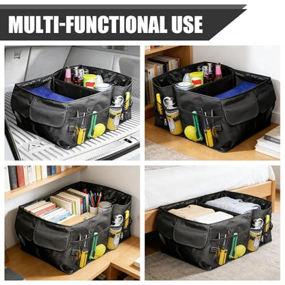 Car Trunk Organizer, Collapsible Multi Compartment Vehicle Storage Box, Waterproof Adjustable Automotive Organization Container Accessories for Women Men, Universal for SUV, Car, Truck (Black)