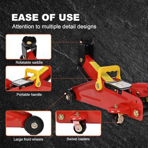 AA095 2 Ton Hydraulic Floor Jack, Low Profile Trolley Service Jack with 5.7"-13" Lifting Range, Heavy Duty Steel Car Jack for Garage & Repair, Red - color: Red, style: 2 ton