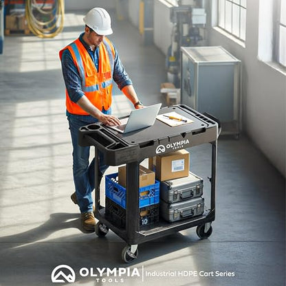 Olympia Tools 2-in-1 Heavy Duty Utility Work Cart, Rolling Tool Cart with Wheels, Convertible 3-Shelf to Flat Top Workstation, 660 Lb Capacity, Black - size: 600 Lb