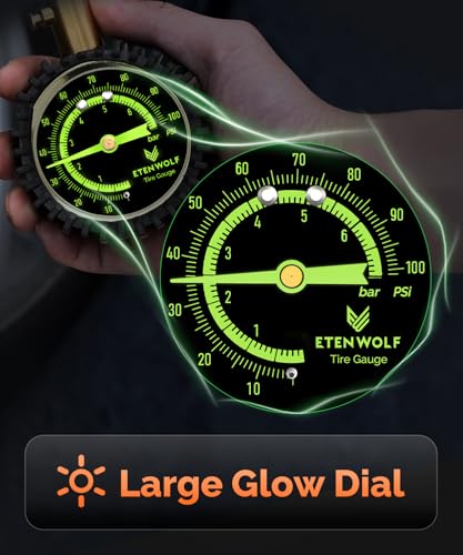 ETENWOLF Tire Pressure Gauge 0-100 PSI, ANSI B40.1 Grade A Certified | Accurate Tire Gauges for Tire Pressure with Large Glow Dial, Air Pressure Gauge for Tires, Car Accessories