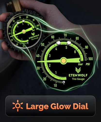ETENWOLF Tire Pressure Gauge 0-100 PSI, ANSI B40.1 Grade A Certified | Accurate Tire Gauges for Tire Pressure with Large Glow Dial, Air Pressure Gauge for Tires, Car Accessories