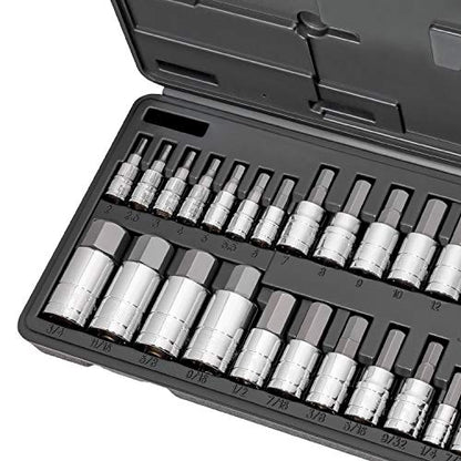 CARBYNE 33-Piece Master Bit Socket Set, SAE & Metric Hex (Allen) Bit Sockets, S2 Steel, 1/4", 3/8" & 1/2" Drive for Automotive, Motorcycle & Furniture Repair - size: 33 Piece