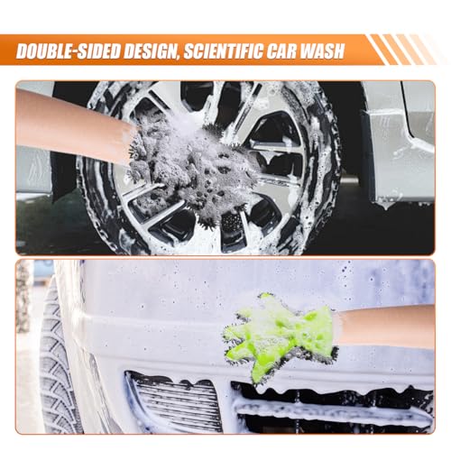 Craedli 2PCS Car Wash Mitts, Anti-Scratch Double Sided 5-Finger Microfiber Car Interior&Exterior Detailing Gloves, Soft Vehicle Chenille Dusting Mitt for Cleaning Wheel Tight Spot (Gray) - color: Gray