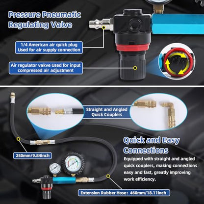 46PCS Compression and Leakage Test Kit Petrol & Diesel Compression Tester Kit Automotive Cylinder Leak Down Tester with Dual Gauge Engine Compression Tester Kit for HDI, TDCi, Pumpe Duse Engine