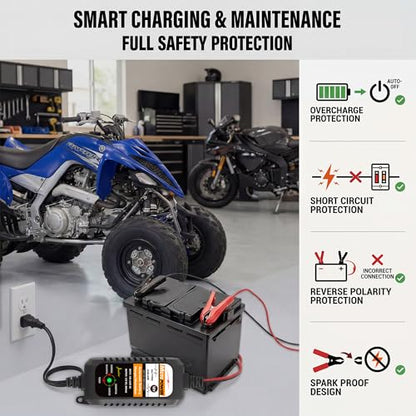 MOTOPOWER MP00205A 12V 800mA Automatic Battery Charger, Maintainer, Trickle and Desulfator