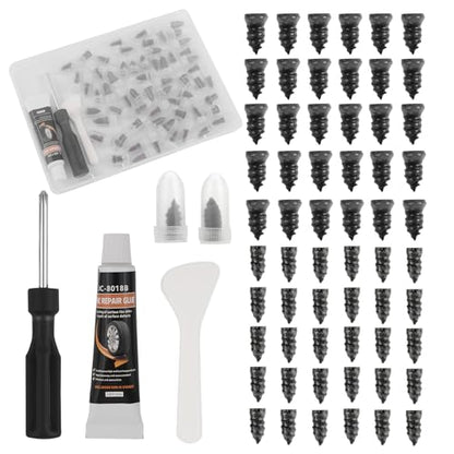60PCS Car Tire Repair Rubber Nail Kit,Self-Tapping Tire Plug Kit Includes Tires Repairs Screws/Screwdrivers/Glue,Professional Tires Repair Screws Kits for Cars/Motorcycle