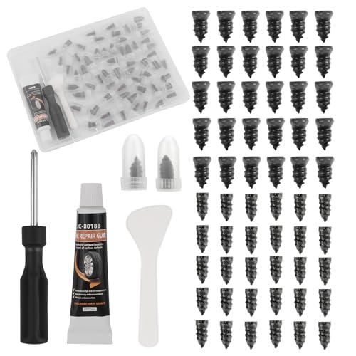 60PCS Car Tire Repair Rubber Nail Kit,Self-Tapping Tire Plug Kit Includes Tires Repairs Screws/Screwdrivers/Glue,Professional Tires Repair Screws Kits for Cars/Motorcycle