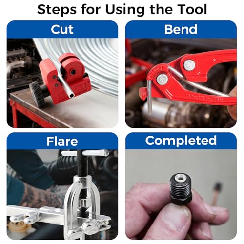 25ft 3/16" Brake Line Kit with Flaring & Bending Tool, Zinc-Coated Steel | 24 Fittings + 4 Unions, rust-proof steel tubing, universal design for brake system replacement - size: 3/16, 1 Kit