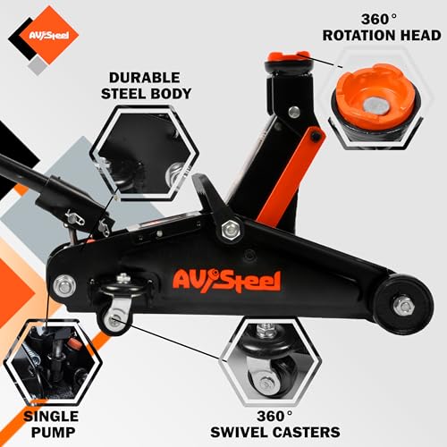 Floor Jack 1.5 Ton (3300 lbs), Hydraulic Trolley Jack with Solid Storage Case, Hydraulic Jack for Car with Single Piston Pump, Portable Car Floor Jack with Lifting Range 5-1/8'' to 12''