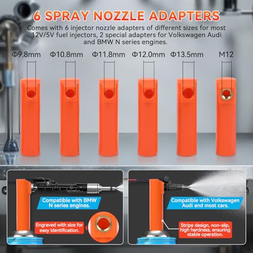 Universal Fuel Injector Tester Cleaner Tool Kit Automobile Fuel Injector Cleaner Kit, 8 Pulse Modes, 6 Size Cleaning Adapters, 12V/5V Output Power DIY Fuel Injector Tester Cleaner