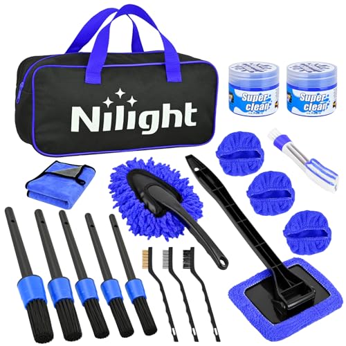Nilight 15PCS Car Detailing Kit Auto Cleaning Tools Wash Set with Storage Carry Bag Beginners Easy to Use for Interior Exterior Car Care Clean Windshield Dashboard Seat Air Vents Wheels Tires, Blue - color: 15PCS Set, Blue