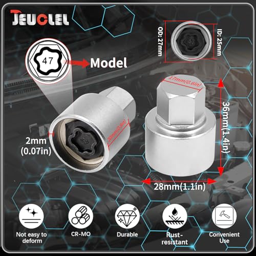47 Wheel Locking Nut Key for BMW, Socket Adapter (OD 27mm-ID 25mm) | Wheel Lock Nut Socket Adapter, Anti-Theft Lug Nut Removal Tool, Anti-Theft Screw Remover, Repair Tool, Tyre Fitting, garage - color: Socket 047