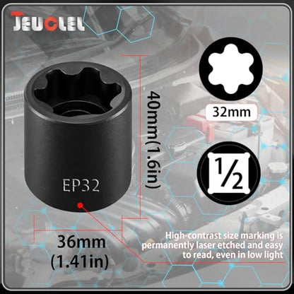 EP Socket EP32, 6 Point 1/2” Dr Female External E-Torx Plus Socket | EP Socket, Female External, E-Torx Plus Socket, External, Cr-V Steel, High Deformation Prevention - size: EP32