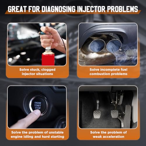 Universal Fuel Injector Tester Cleaner Tool Kit, 6 Size Cleaning Adapters 8 Pulse Modes Injector Tester 12V/5V Output Power Drive, 4 Wire Dual Channel DIY Fuel Injector Cleaner Tools