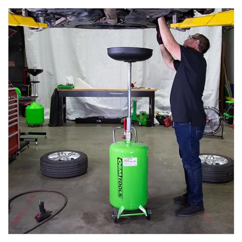OEMTOOLS 87042 18 Gallon Portable Oil Lift Drain, Waste Oil Drain with Steel Waste Oil Container, Oil Changing, Oil Dolly for Motor Oil Drain, Funnel Drain - style: 18 Gallon Oil Drain
