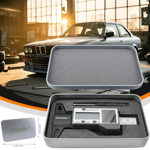 GODESON Digital Tire Tread Depth Gauge -Reads 32NDS, Inch & MM/Solar/Battery Hybrid Power/1" (25.4mm) Range/Accurate Tire Thread Depth Gauge Tool Suitable for Cars, Trucks, Motorcycles - style: IN/MM/FRAC - Black