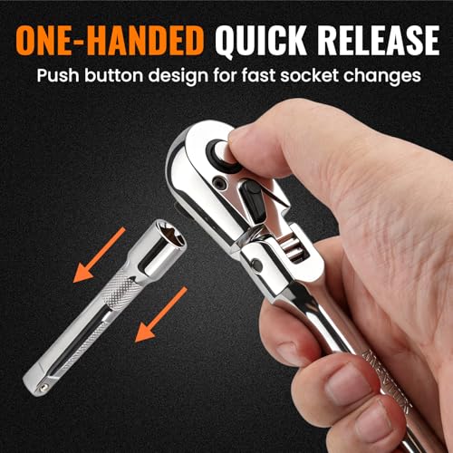 6-Piece Flex Head Ratchet Wrench Set, 1/4", 3/8", 1/2" Drive, 90T Quick-Release Reversible with Extension Bars for Tight Spaces - size: Combo Kit(1/4" & 3/8" & 1/2")
