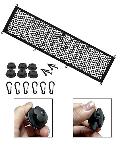 [2 PACK] JAVOedge Extra Large Cargo Net for Car, SUV, Truck, RV, Boat – Elastic Storage Mesh Organizer with Built‑In Hooks, 12 Screws & 12 Carabiners – Heavy‑Duty Trunk Cargo Net & Vehicle Storage Bag - size: Extra Large (45.27 Inches x 9.8 Inches)