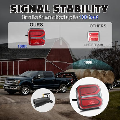 Agrieyes T327 Wireless Trailer Lights Kit, Rechargeable LED Magnetic Tow Light with Flashing Mode, Portable USB-C Tail Light Kit for Truck Camper Boat RV Turn Signal Brake Stop Running IP67 Waterproof - color: red
