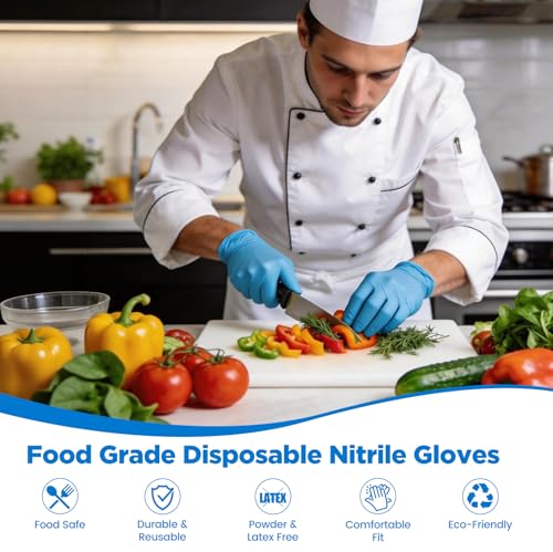 Food Grade Nitrile Gloves X-Large, 100Pcs, 5 Mil | Latex Free Cooking Gloves for Auto Repair, Painting, Cleanup after the Dogs, Take Out the Trash, Household Maintenance - color: Blue(100 Pcs), size: X-Large