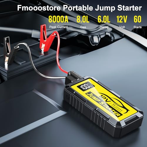 8000A Car Jump Starter, 12V Jump Starter Battery Pack (All Gas,up to 10.0L Diesel Engine) Jumper Cables Portable Lithium Jump Box, USB Output and LED Light - color: yellow
